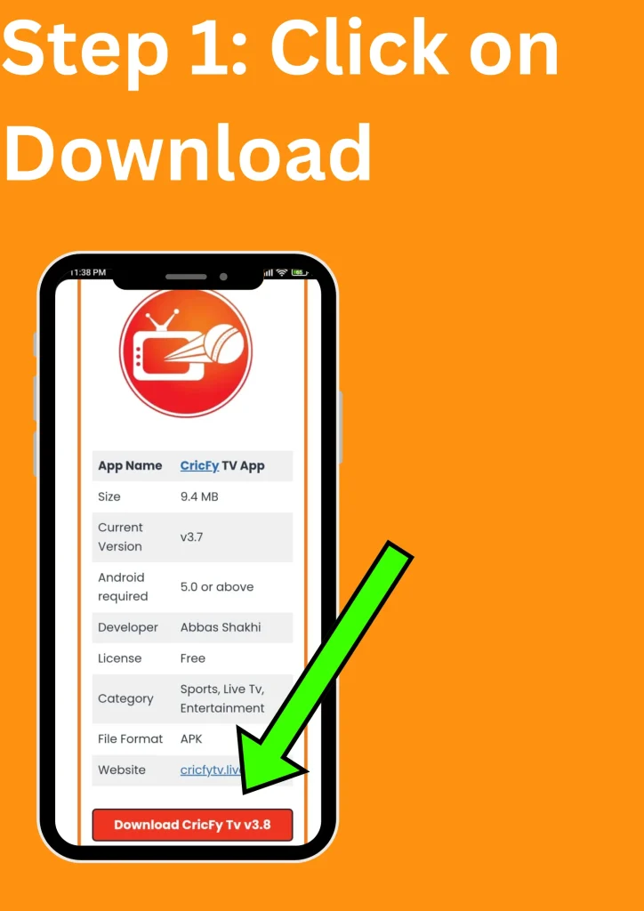 step 1 of installing cricfy tv on mobile