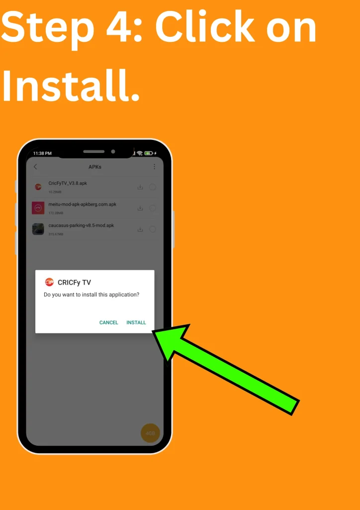 step 4 of installing cricfy tv on mobile