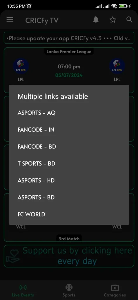 CricFy Tv Errors in cricket live stream